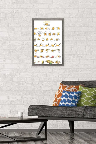 Vista 2 de Trends International - Póster de Gudetama con diseño de cuadrícula, para pared, 14.725 x 22.375 pulgadas, versión con marco de madera tipo granero