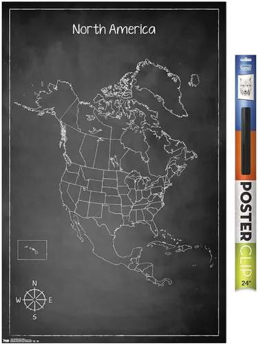 Vista 13 de Trends International Chalk Map - Póster de pared de América del Norte, 22.4 pulgadas de largo x 14.7 pulgadas, versión enmarcada de madera de granero