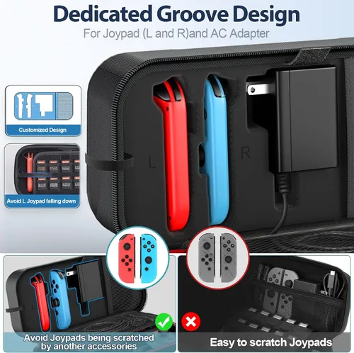 Vista 2 de Switch OLED - Funda de transporte compatible con Nintendo Switchmodelo OLED, funda de transporte portátil para Joy-Con y adaptador, funda protectora