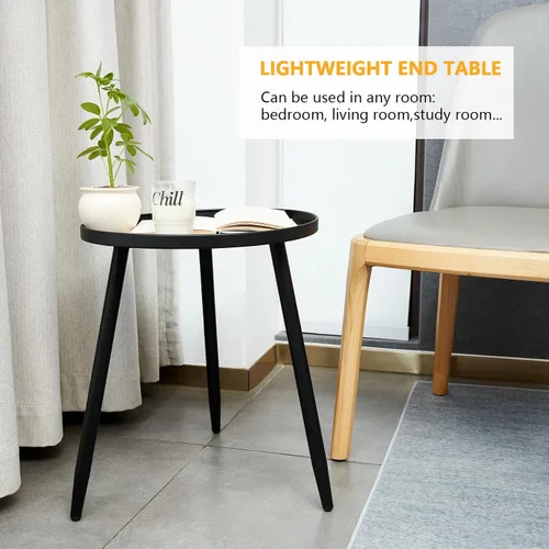 Vista 7 de Linpla Mesas auxiliares/auxiliares decentes – Pequeña mesa redonda decorativa, mesitas de noche estrechas de metal negro con 3 patas, ideal