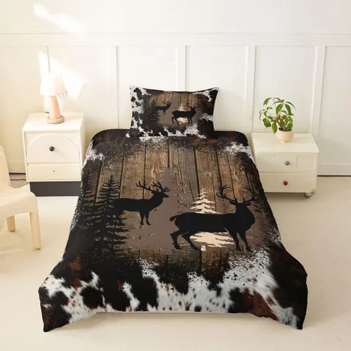 Vista 24 de Funda de edredón de oso de caza, tamaño individual, juego de ropa de cama rústica de animales del bosque para niños y niñas, funda de edredón a Oso