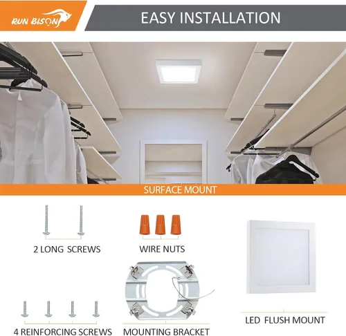 Vista 6 de Lámpara de techo cuadrada LED de 9 pulgadas, equivalente a 60 W, 2700 K/3000 K/3500 K/4000 K/5000 K CCT seleccionable, CRI 90+, luz de panel LED