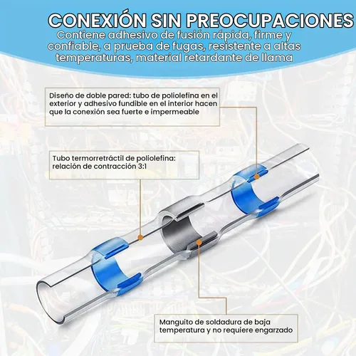 Vista 3 de 110 Piezas, 5 Tamaños, Kit de Conectores de Alambre Termorretráctiles, Auto-Contracción Sin Soldadura para Uso Marino/Automotriz, Conectores