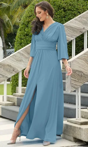 Vista 3 de KOH KOH Vestido largo para dama de honor, cóctel, noche, manga corta, para mujer
