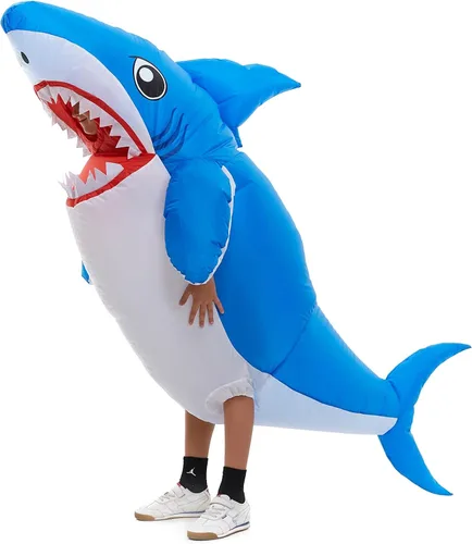 Vista 2 de Disfraz inflable de tiburón para niños y niñas, disfraz de tiburón para bebé, disfraz inflable de Halloween, azul