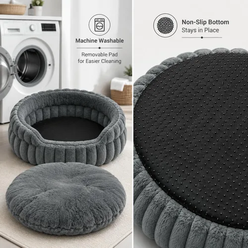 Vista 7 de Camas para gatos de interior, cama redonda lavable para gatitos Gris
