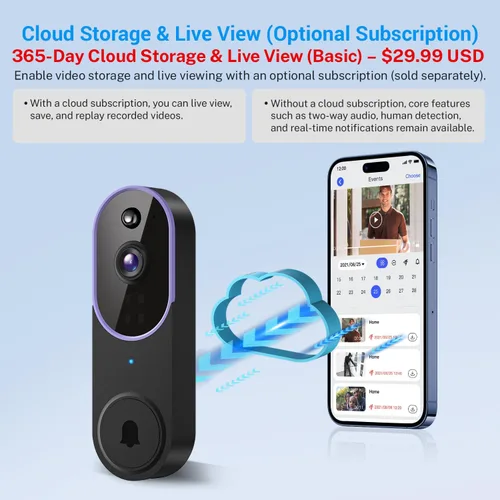 Vista 7 de Cámara de timbre de video inalámbrica de 1080p, detección inteligente de humanos con IA, alimentada por baterías, conversación de dos vías, vista