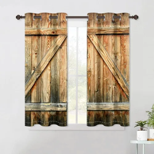 Vista 64 de Cortinas rústicas para ventana de puerta de granero, puerta de madera gris, puerta de garaje, tratamiento de ventana para sala de estar, dormitorio