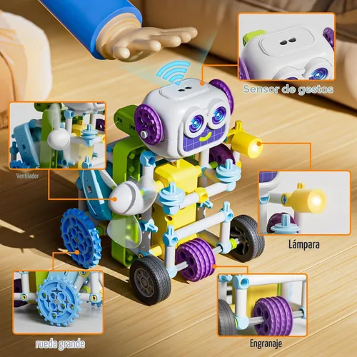 Vista 3 de Solar Robot Kit 45+ STEM Toy 434pcs w/Gears & Sensors Kids 6+