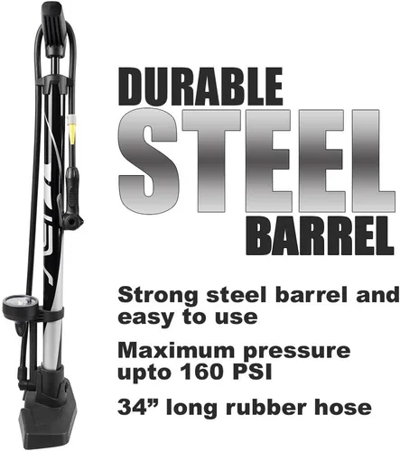 Vista 5 de BV Bomba de bicicleta duradera para bicicleta de 17/24 pulgadas, cabezal de válvula inteligente, 160 psi, reversible automáticamente Presta
