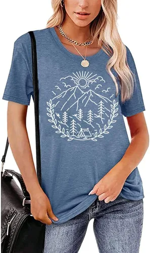 Vista 2 de Camiseta sin mangas para mujer, para senderismo, campamento, al aire libre, verano, montaña, naturaleza, divertida impresión gráfica, cuello