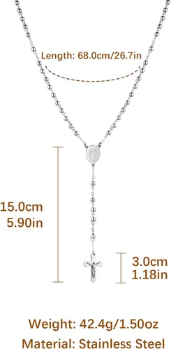Vista 4 de HZMAN Rosary Beads Cross Necklace for Women Stainless Steel Heavy Crucifix Virgin Mary Y Shape Necklaces Jewelry