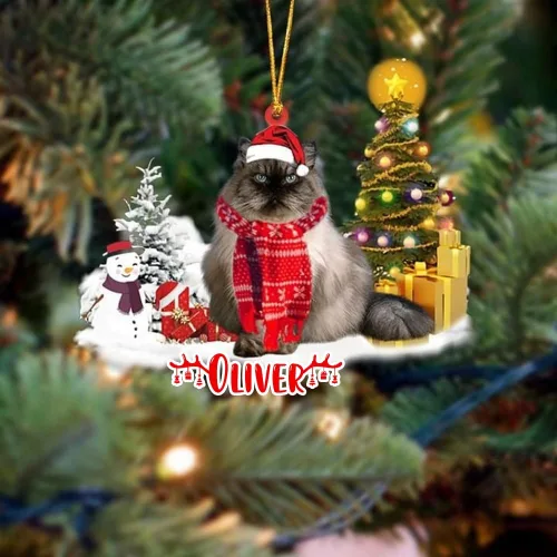 Vista 22 de NAZENTI Adorno personalizado de gato abisinio con árbol de pino, adorno de Navidad personalizado para perros amantes de las mascotas, colgante