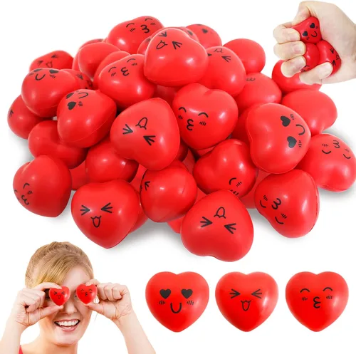 Vista 8 de 30 bolas de estrés con forma de corazón, mini bola sonriente de 1.5 pulgadas para aliviar el estrés en forma de corazón para juguetes de San