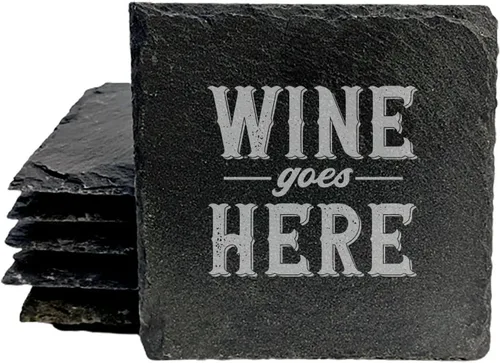 Vista 11 de Rustic Drinking Wine is My Hobby Slate Coasters Set of 8 – Round – USA Made Witty wine lover’s motto engraved on real slate coasters — “drinking