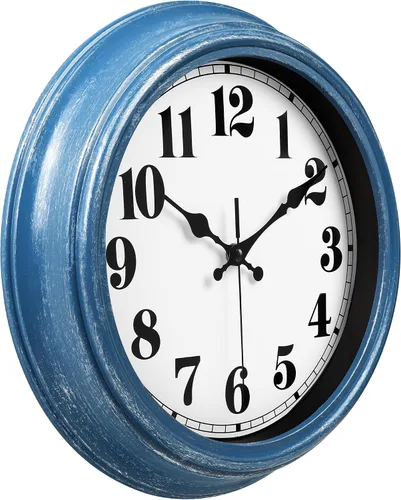Vista 2 de JENLYSTIME Reloj de pared retro de 12 pulgadas, silencioso, sin tictac, funciona con batería, movimiento fácil de leer, relojes de pared para 12