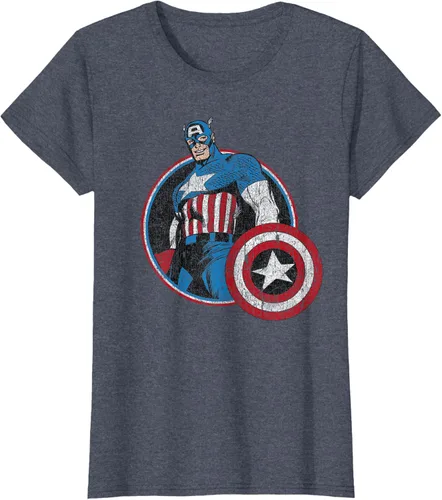Vista 14 de Marvel Avengers Vintage Capitán América Comic Hero Retrato Camiseta Pequeña Negro