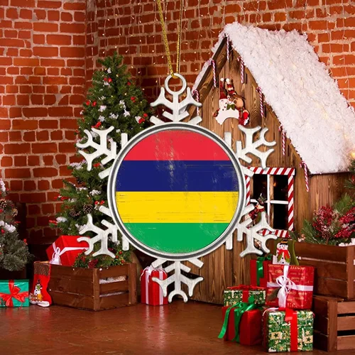 Vista 5 de Bandera de Mauricio adorno colgante para árbol de Navidad, bandera nacional, silueta de Mauricio, decoración de Navidad, regalo de vacaciones