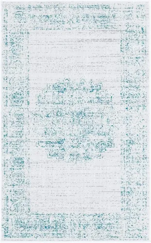 Vista 4 de Unique Loom Aarhus Collection - Alfombra vintage con borde AAR003, 3 x 5 pies, crema/verde azulado