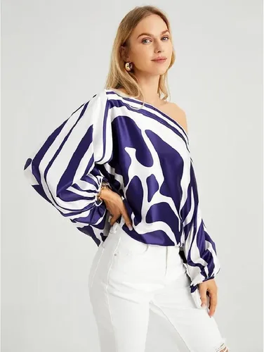 Vista 2 de REASERAL Conjunto de 2 piezas de verano para mujer, holgado, con hombros descubiertos, manga larga, casual, para salir, pantalones de pierna ancha