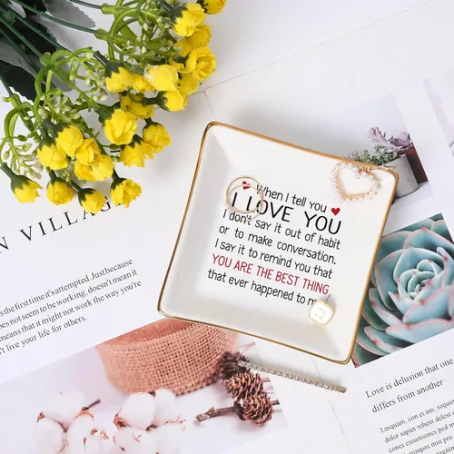 Vista 2 de Homlouue Regalos para el día de San Valentín para ella, plato para anillos de novia, regalo de When I Tell You I Love You para mujeres, idea