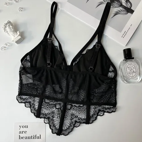 Vista 6 de Corsé de encaje para mujer, top corto con tirantes delgados, bralette Bustier