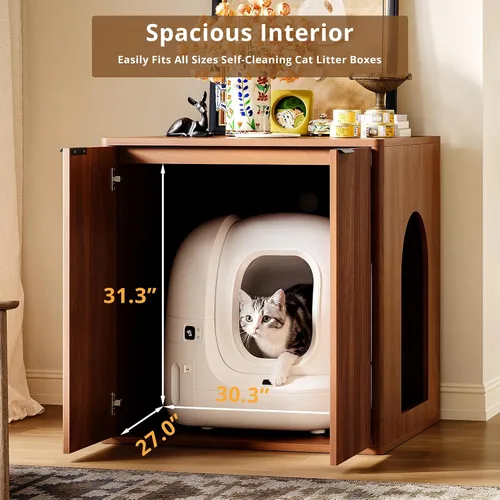 Vista 3 de IRONCK 33.4" Tall Cat Litter Box Enclosure for Automatic Boxes. Walnut