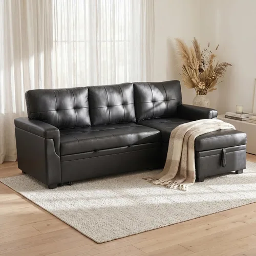 Vista 9 de Naomi Home - Sofá seccional en forma de L con almacenamiento y cama extraíble – Sofá cama convertible 3 en 1, sofá pequeño en forma de L para sala