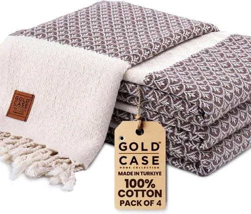 Vista 23 de Gold CASE - Juego de 4 Toallas de Mano Turcas para Baño, 20 x 40 pulgadas, Toallas de Baño 100% Algodón, Toalla Pequeña de Cocina Aphrodite