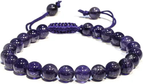 Vista 65 de Adjustable Crystal Bracelet – Gemstone Bead Bracelet with Adjustable Macrame String – Chic Gemstone Bracelet for Men and Women – 8mm Round Healing