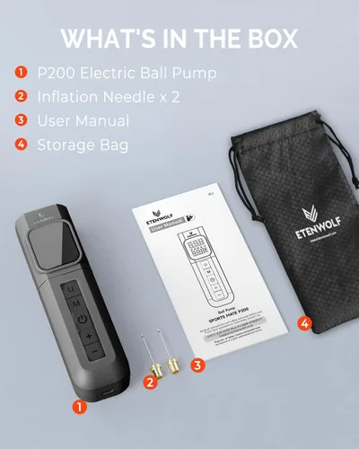 Vista 8 de ETENWOLF P200 Electric Ball Pump 2000mAh Sports Air Pump with Digital Pressure Gauge, Fast Inflation & Deflation for Basketball Soccer Volleyball