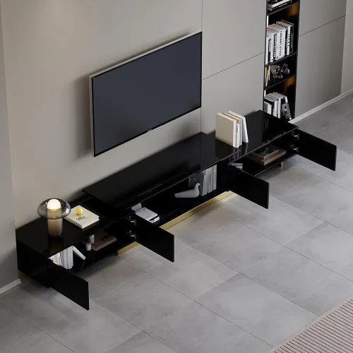 Vista 6 de Homary - Soporte extensible para sala de estar, consola multimedia para televisores de 65 a 85 pulgadas (negro)