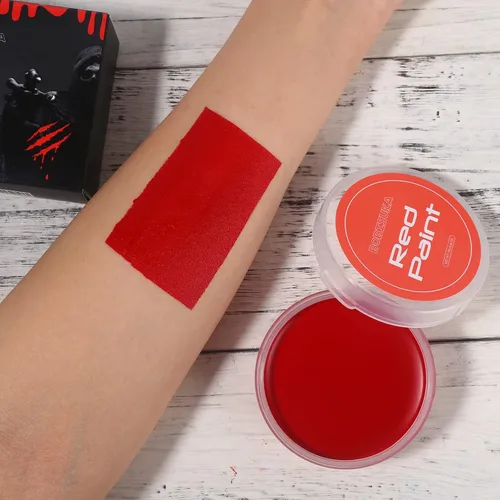 Vista 2 de BOBISUKA Pintura roja para rostro y cuerpo, paleta de pintura cremosa profesional a base de aceite para fiestas, Halloween, escenario, cosplay