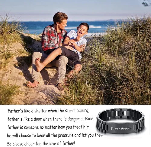 Vista 5 de Fathers Day Bracelet for Dad,To My Dad Bracelet,Masculine Watch Band Stainless Steel Link Bracelet Dad Birthday Bracelet for Men From Daughter Son