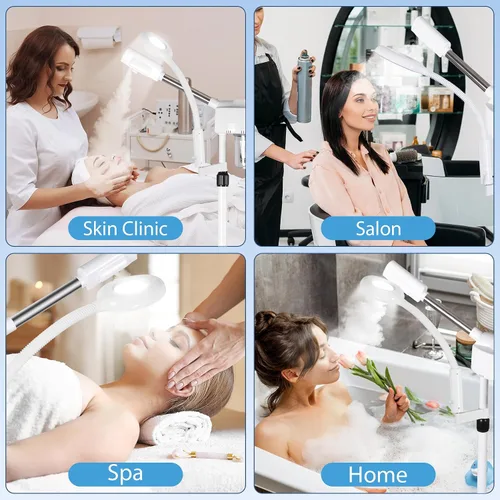 Vista 3 de 2 en 1 vapor facial 5X lámpara de aumento - Máquina de spa de ozono caliente, salón de cara de niebla equipo de cuidado de la piel de belleza