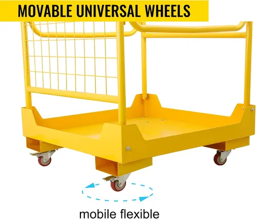 Vista 4 de Plataforma de trabajo de carretilla elevadora, jaula de seguridad para carretilla elevadora, capacidad de 1200 libras con 4 ruedas giratorias