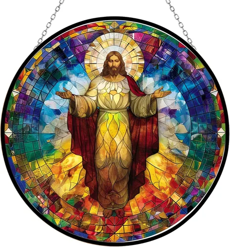 Vista 9 de Atrapasol de vidrio emplomado bohemio con diseño de árbol de la vida para 4 estaciones, colorido adorno de pared de ventana pintado a mano, regalo