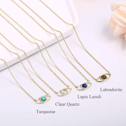 Vista 7 de Collar de oro de 14 quilates delicado de mal de ojo para mujer, collar de piedras preciosas Collar de cristal real para mujer
