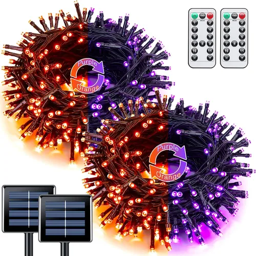 Vista 12 de JMEXSUSS - Paquete de 2, luces solares de Navidad cálidas y multicolor para exteriores, cada una con 100 LED, 10 metros, luces solares impermeables