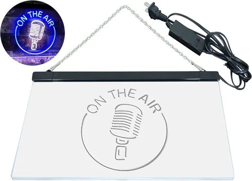 Vista 40 de ADVPRO - cartel de neón para estudio de grabación, LED, con micrófono y rótulo «On the air» azul y Red