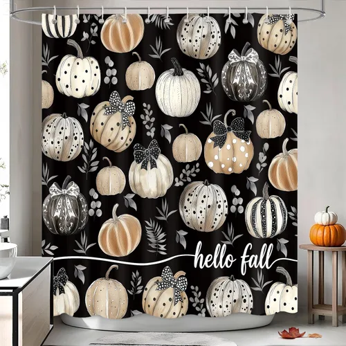 Vista 4 de APROPHIC Cortina de ducha de calabaza de otoño para baño, 72 x 72 pulgadas Negro1