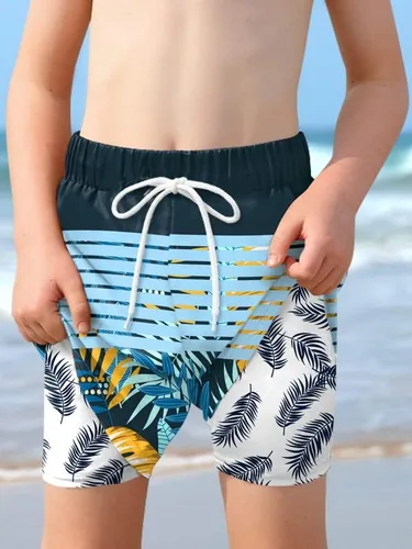 Vista 3 de BesserBay Traje de baño elástico de compresión con cordón para niños, de secado rápido, con bolsillos, de 4 a 12 años