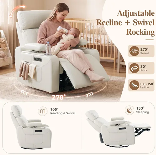 Vista 4 de ABCASA Mecedora giratoria eléctrica para guardería con brazo