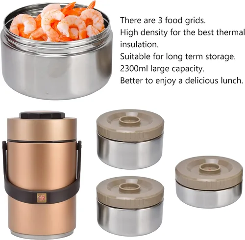 Vista 6 de Qiilu Termos para Comida Caliente 24 Horas 304 Acero Inoxidable 2.3L Termos Para Comida Caliente 24 Horas 304 Caja de almuerzo al vacío 3 capas