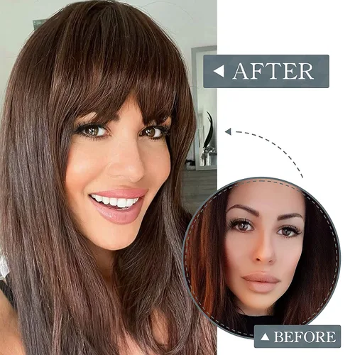 Vista 8 de BARSDAR Clip de cabello humano real de color marrón oscuro + 2 piezas de cabello de moño desordenado