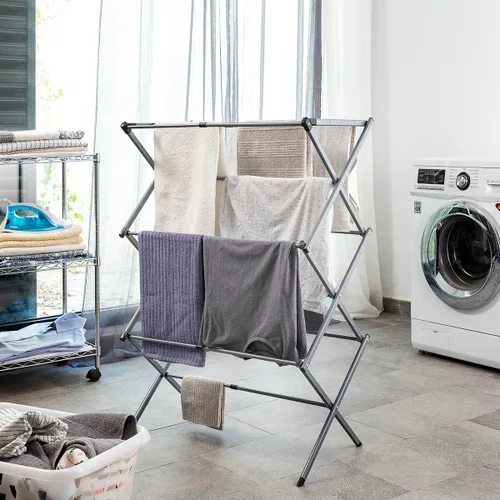 Vista 2 de Tendedero Metálico Plegable y Extensible con 3 Alturas Cloxy InnovaGoods 11 barras