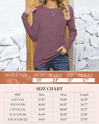 Vista 7 de Ficerd Paquete de 2 sudaderas casuales para mujer, camisas de algodón de manga larga, ajuste holgado, ligeras, cuello redondo, básicas, lindas