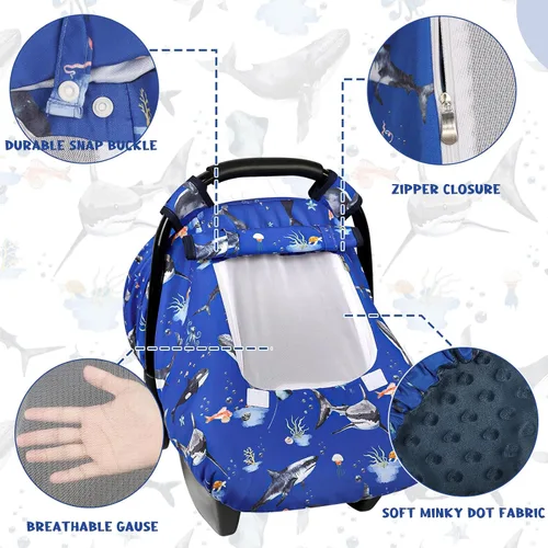 Vista 2 de Funda para asiento de auto Pea Pod para bebé, capota para asiento de auto infantil para recién nacidos con 2 capas de ventanas de tela de malla