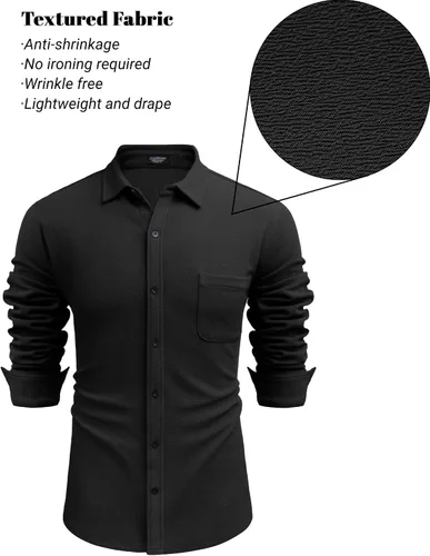 Vista 5 de COOFANDY Men's Lightweight Shirt Shacket Long Sleeve Textured Button Down Shirts Casual Jacket
