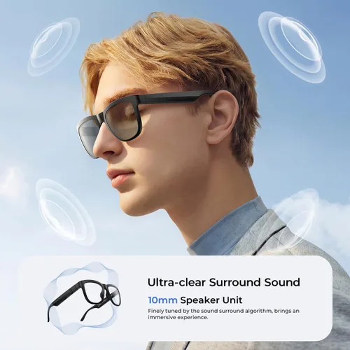 Vista 7 de Lentes inteligentes de traducción Bluetooth AI, lentes inteligentes con más de 140 idiomas traducción en línea y lente de cambio de color, micrófono